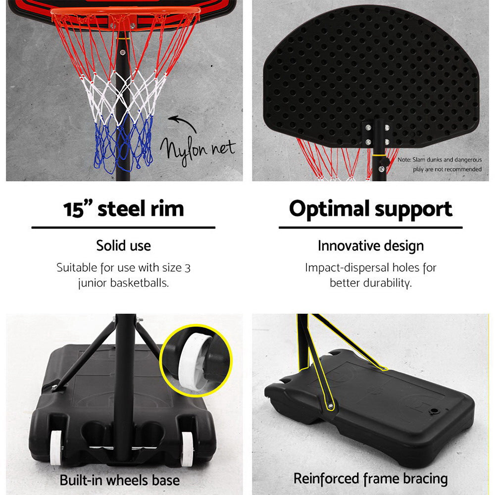 Adjustable 2.1m Portable Basketball Hoop Stand System for Kids - Black