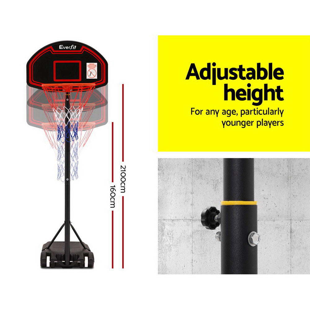 Adjustable 2.1m Portable Basketball Hoop Stand System for Kids - Black