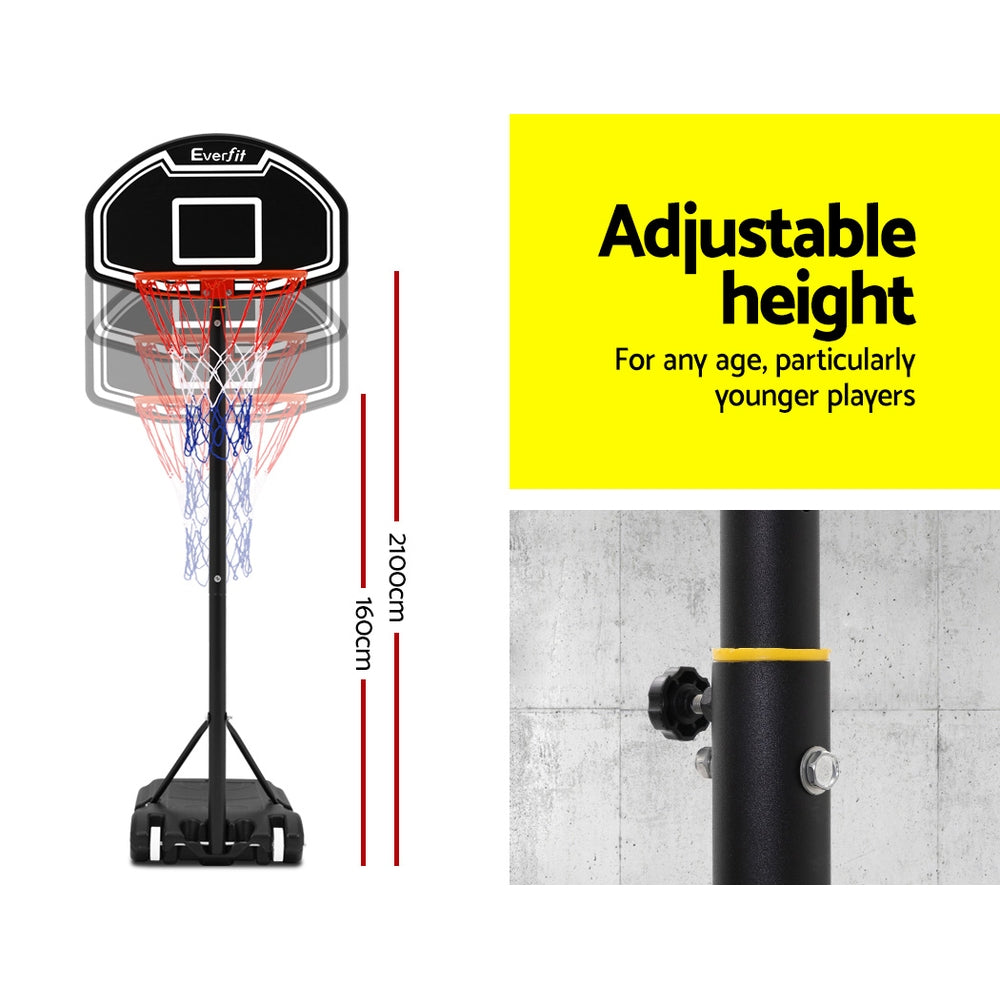 Adjustable 2.1m Portable Basketball Hoop Stand System for Kids - Black