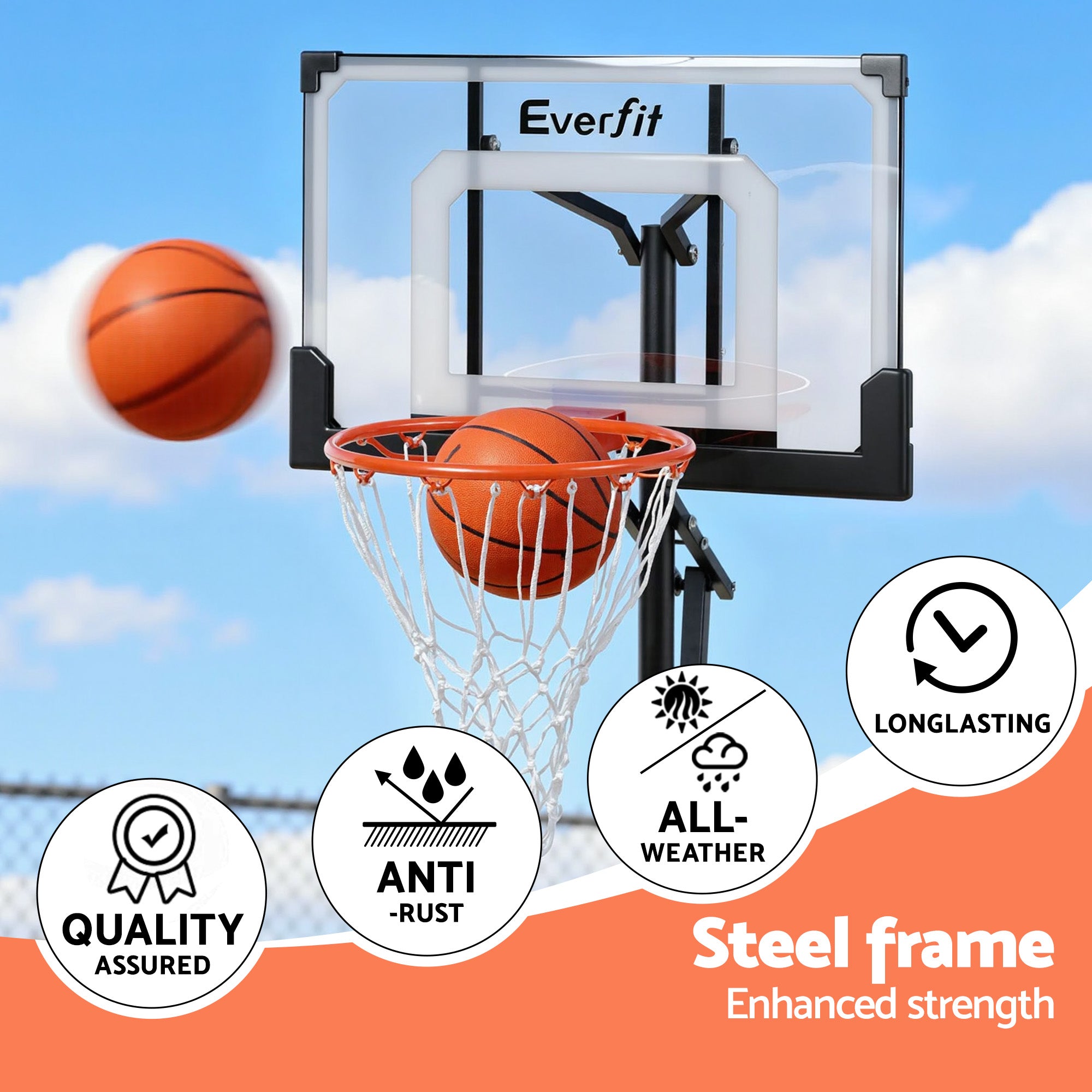 Adjustable Portable Basketball Hoop 1.05M-2.1M Pool Goal System - Outdoor
