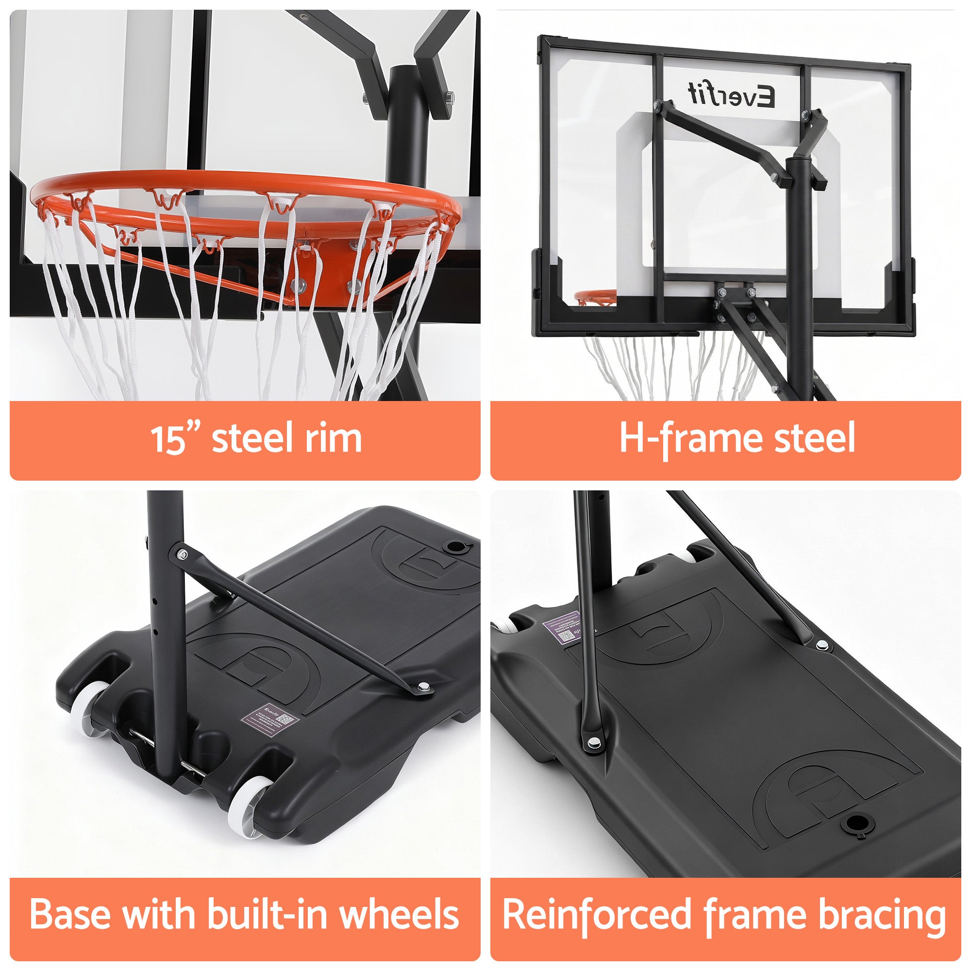 Adjustable Portable Basketball Hoop 1.05M-2.1M Pool Goal System - Outdoor