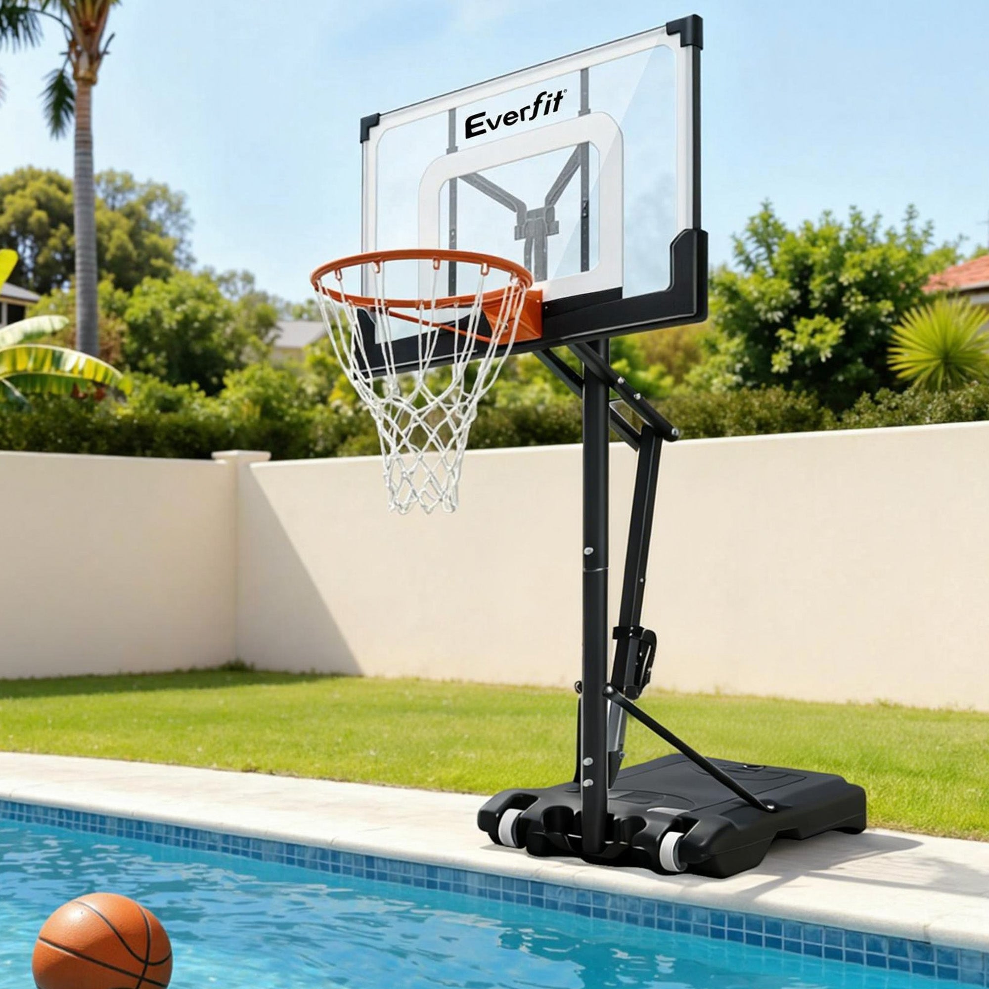 Adjustable Portable Basketball Hoop 1.05M-2.1M Pool Goal System - Outdoor