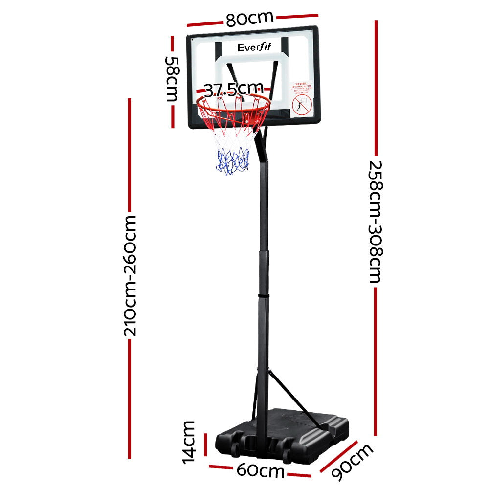 Adjustable 2.6M Portable Basketball Hoop Stand System - Clear