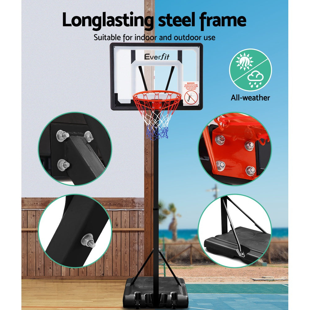 Adjustable 2.6M Portable Basketball Hoop Stand System - Clear