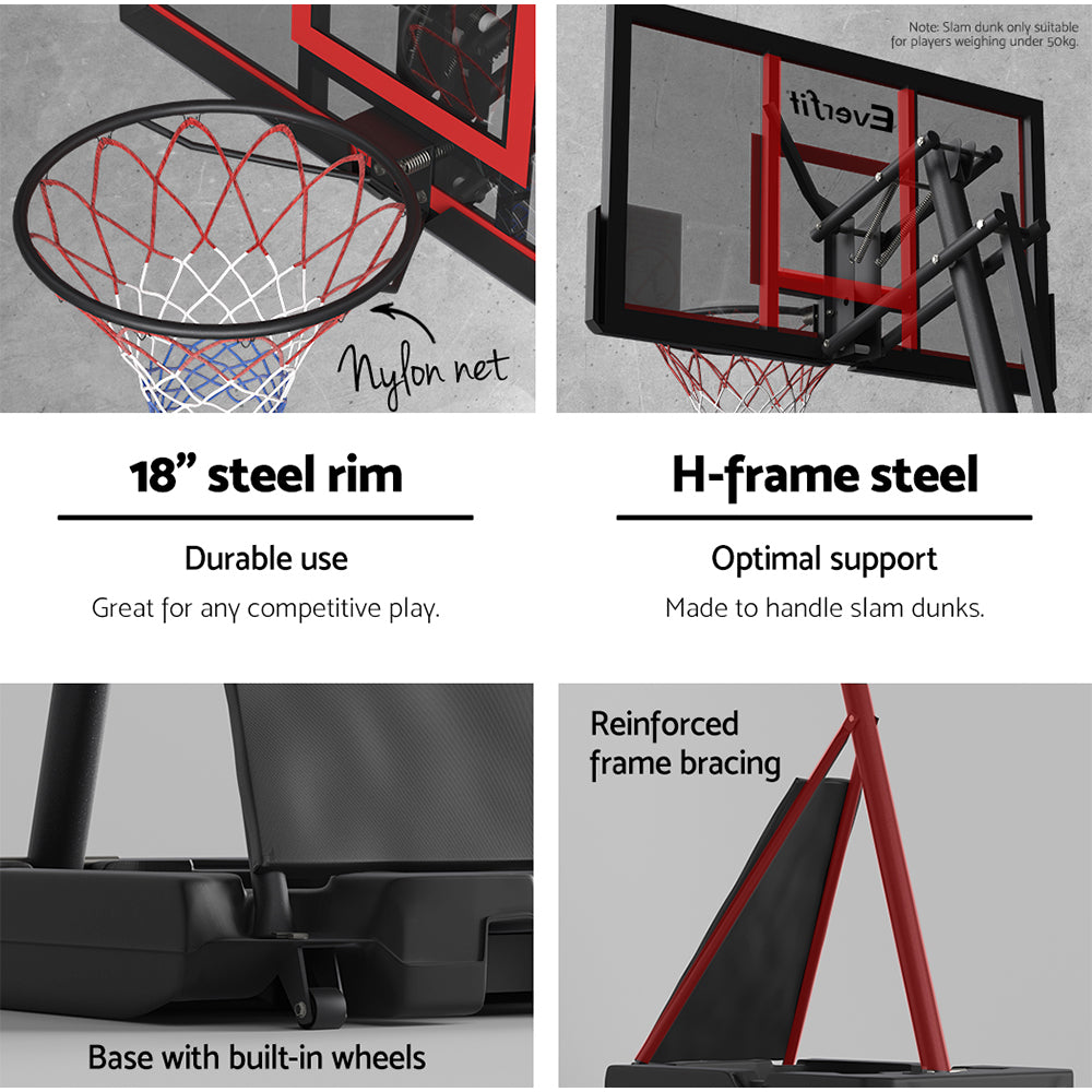 3.05m Adjustable Height Portable Basketball Hoop Stand System - Red