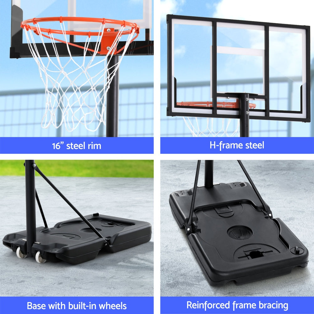 3.05m Portable Height Adjustable Basketball Hoop Stand System with Knob - Black