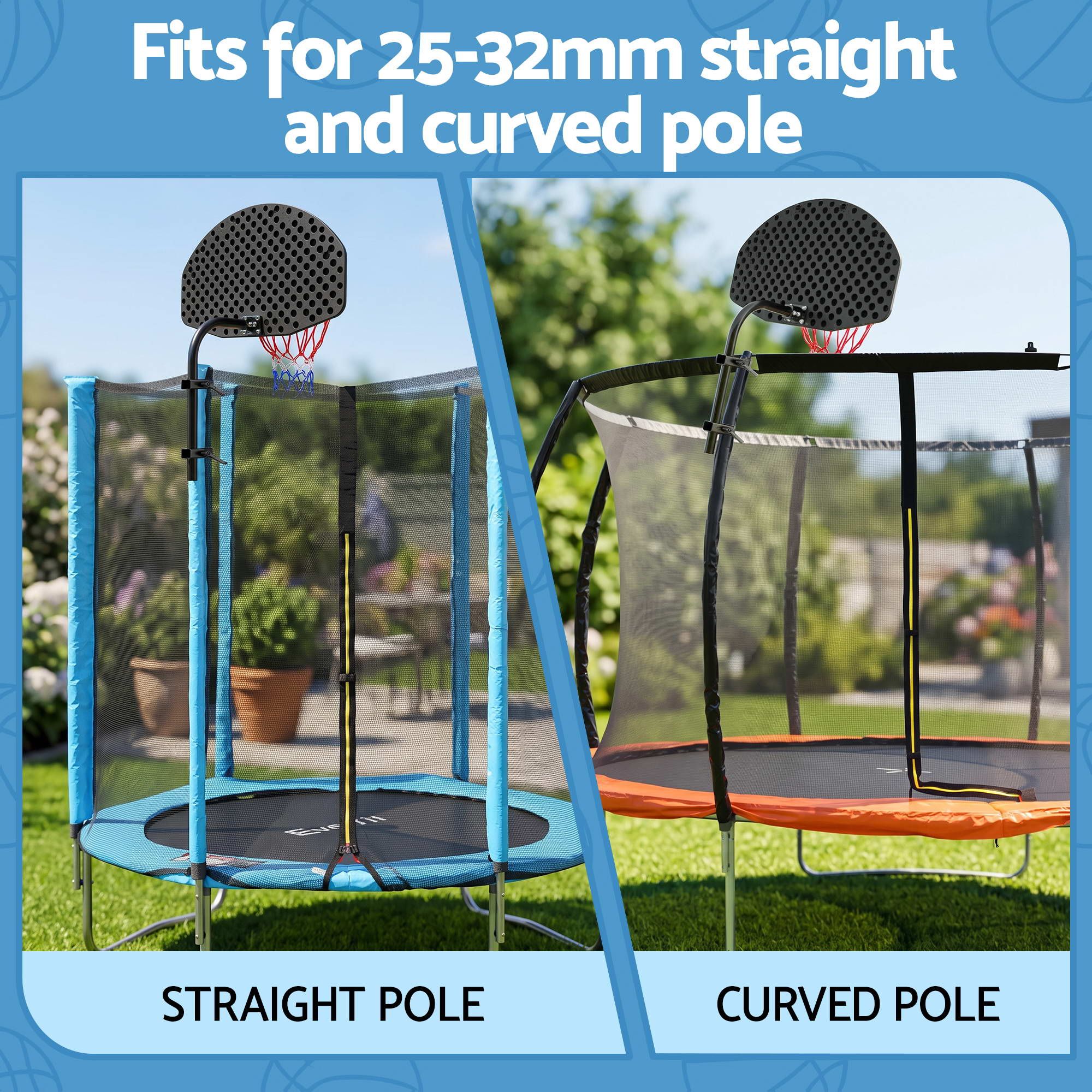 Kids Basketball Hoop with Ball and Pump Fit for Trampoline 25mm-32mm Poles Black