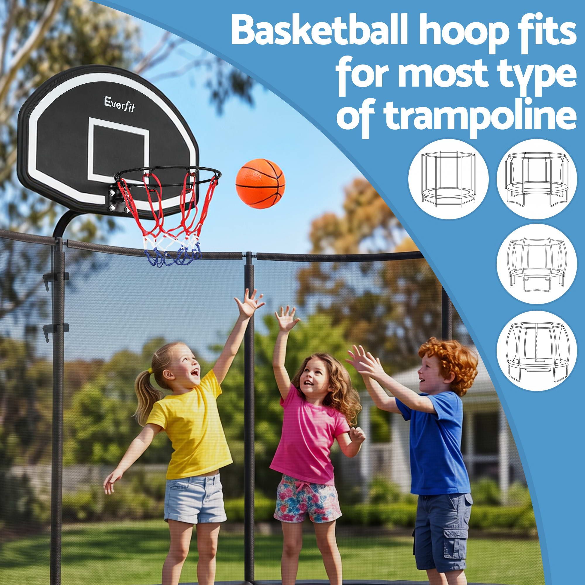 Kids Basketball Hoop with Ball and Pump Fit for Trampoline 25mm-32mm Poles Black