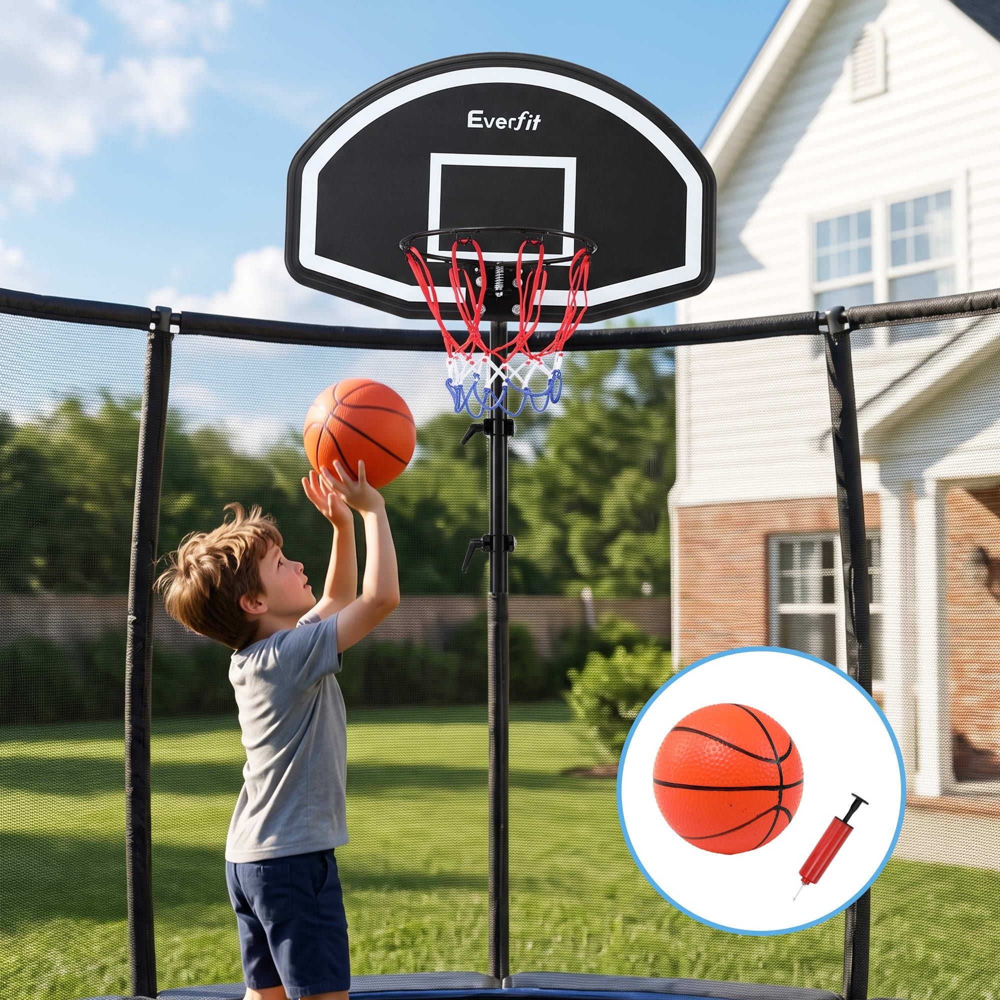 Kids Basketball Hoop with Ball and Pump Fit for Trampoline 25mm-32mm Poles Black