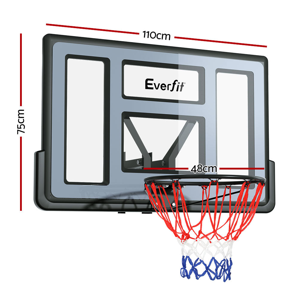 45" Wall Mounted Basketball Hoop with Backboard and Net - Black