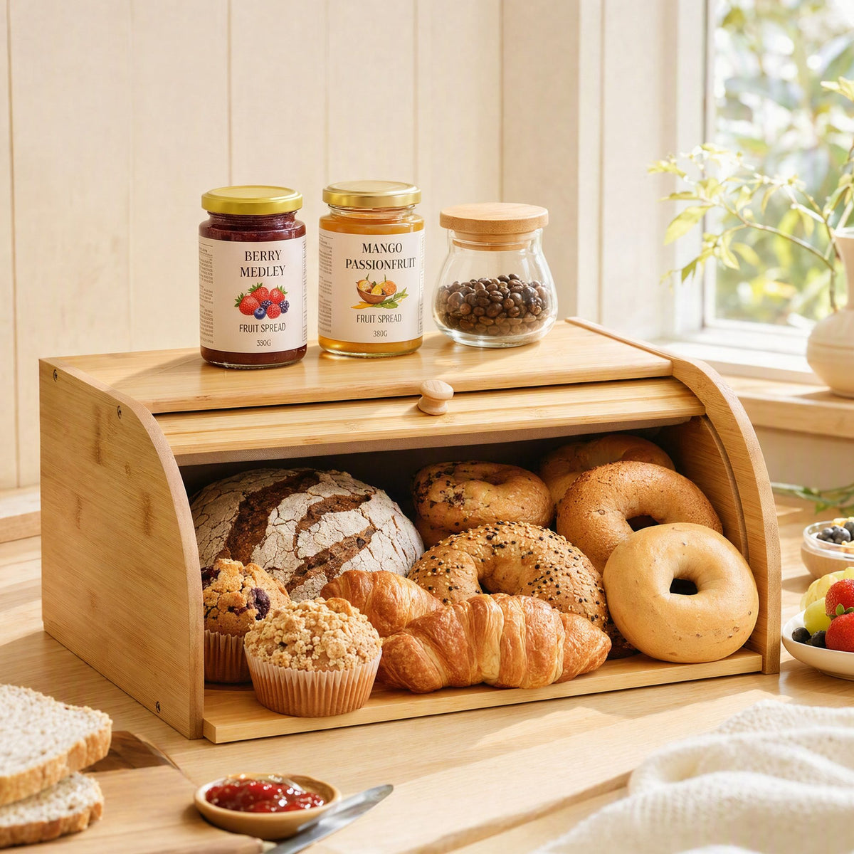 Bamboo Roll Top Bread Box 45cm - Natural
