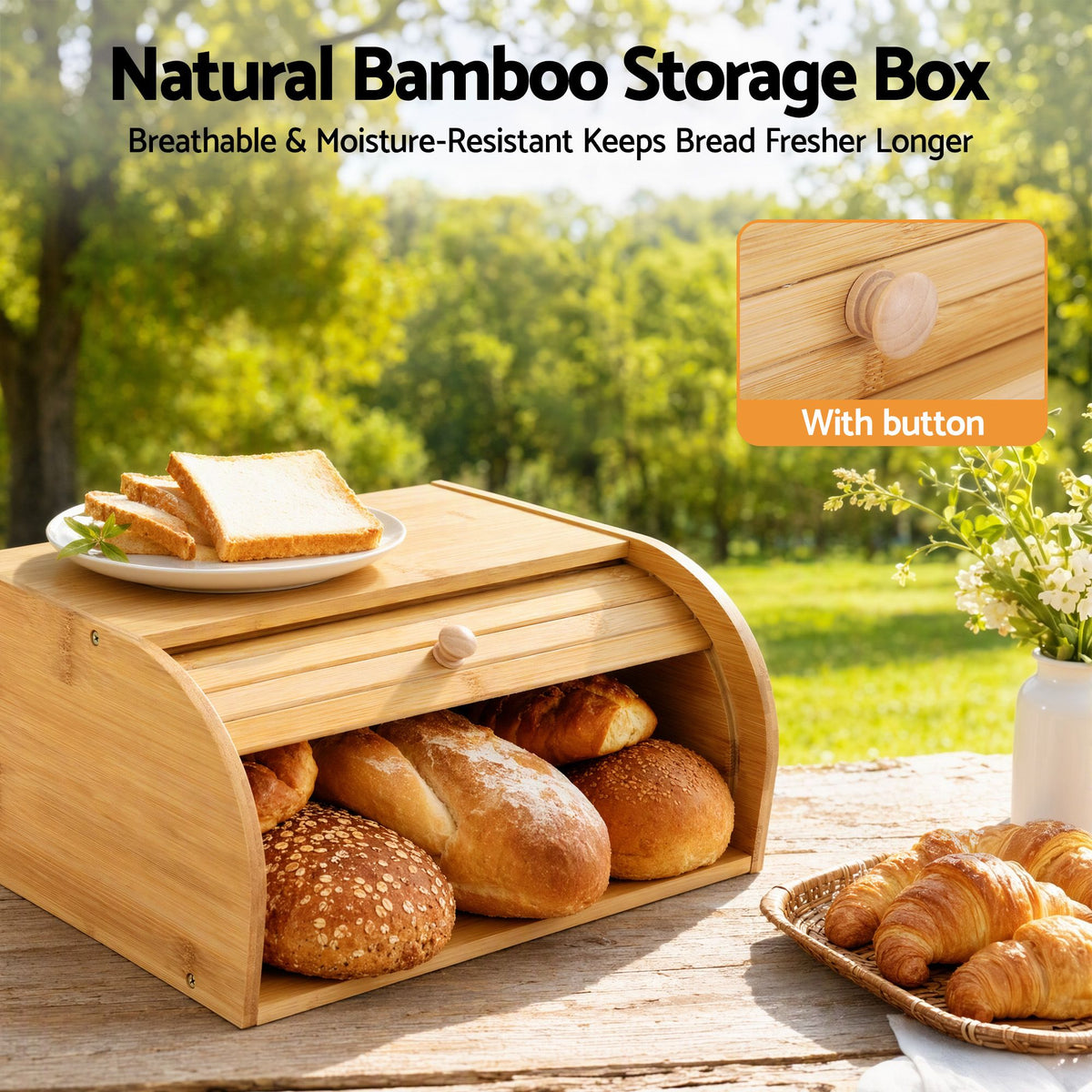 Bamboo Roll Top Bread Box 45cm - Natural