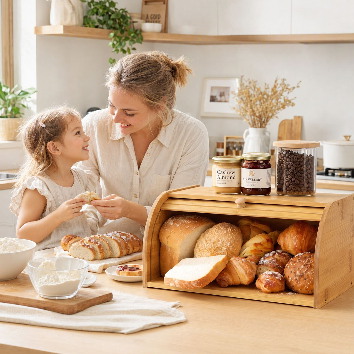 Bamboo Roll Top Bread Box 45cm - Natural