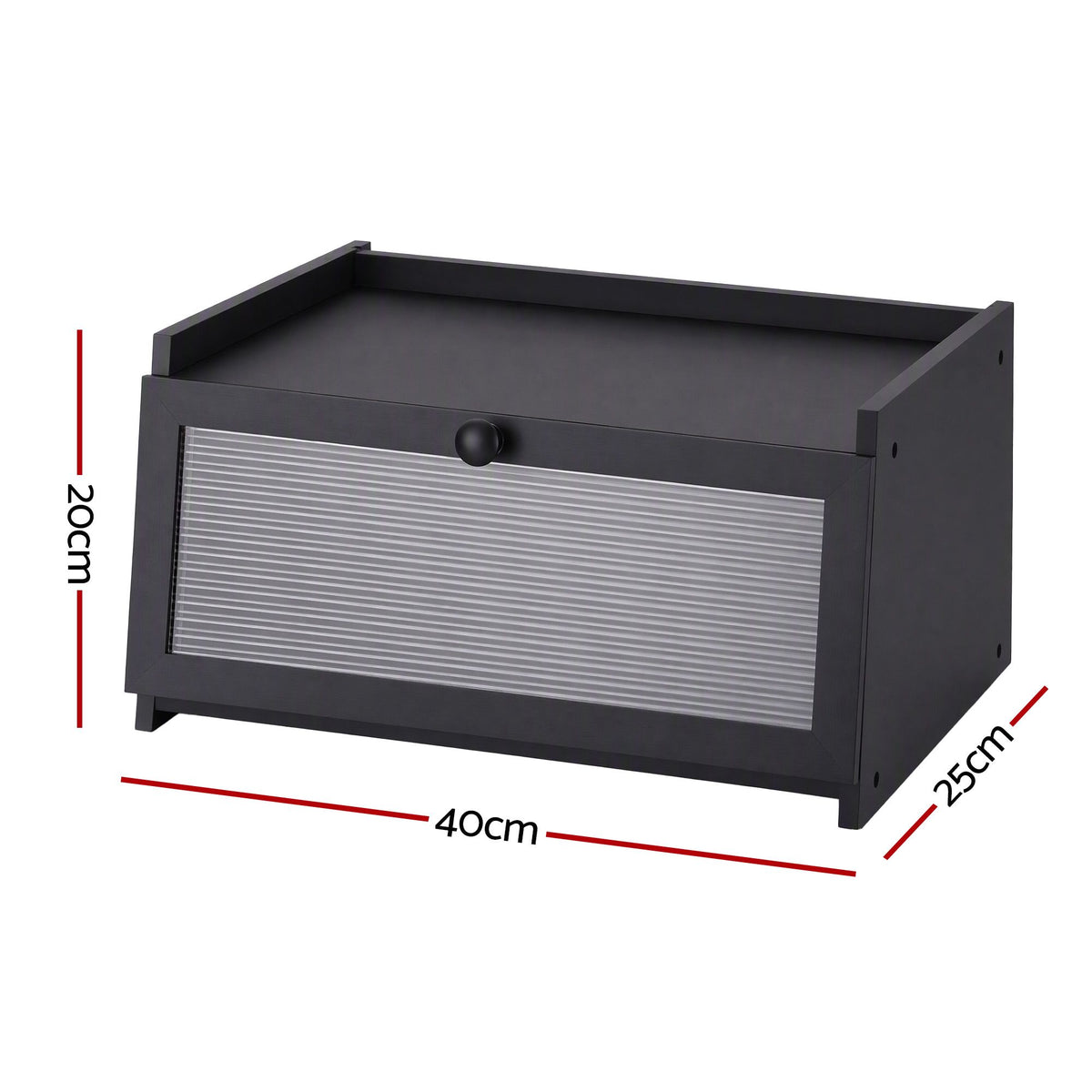 Bamboo Bread Box with Clear Window and Shelf 40cm - Black