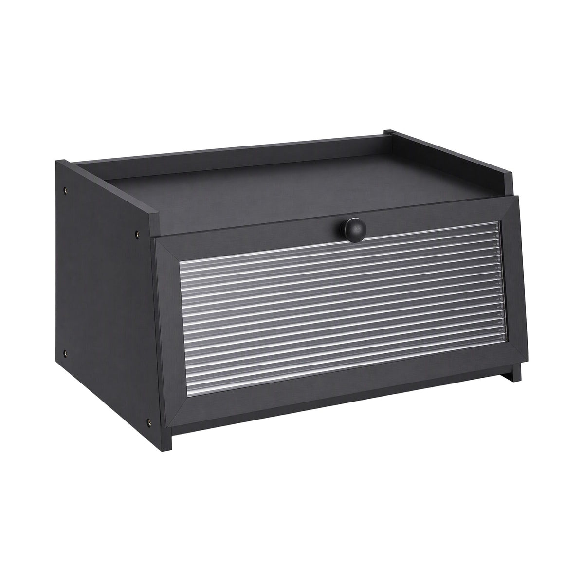 Bamboo Bread Box with Clear Window and Shelf 40cm - Black