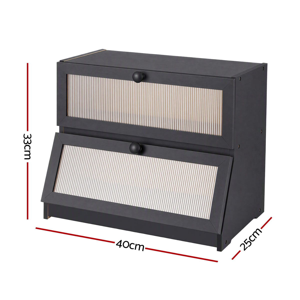 2-Tier Bamboo Bread Box Kitchen Countertop Storage 40cm - Black