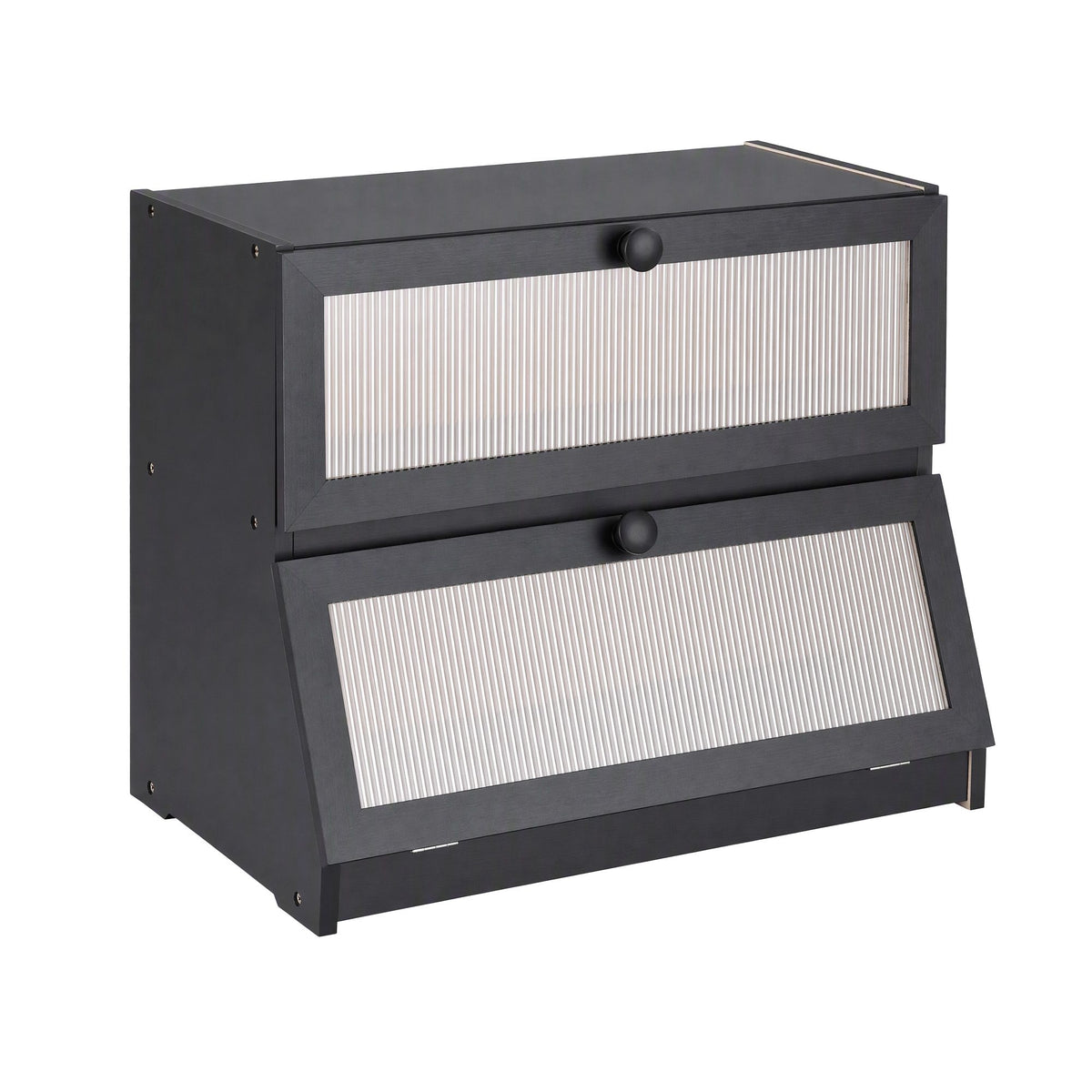2-Tier Bamboo Bread Box Kitchen Countertop Storage 40cm - Black