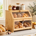2-Tier Bamboo Bread Box 39cm with Clear Viewing Windows - Natural