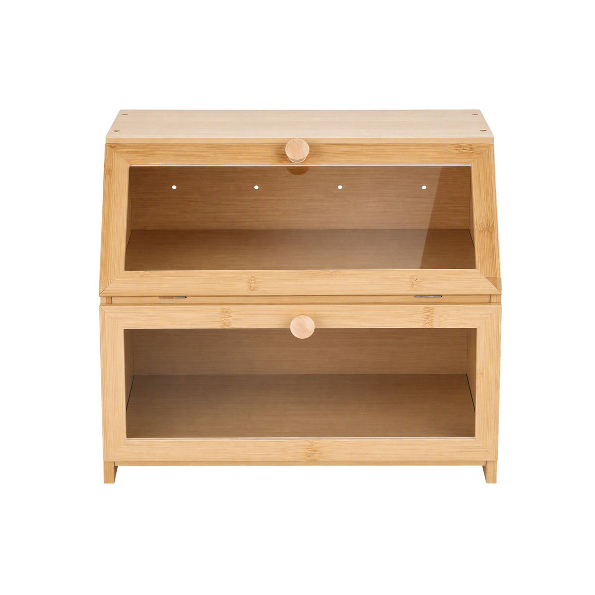 2-Tier Bamboo Bread Box 39cm with Clear Viewing Windows - Natural