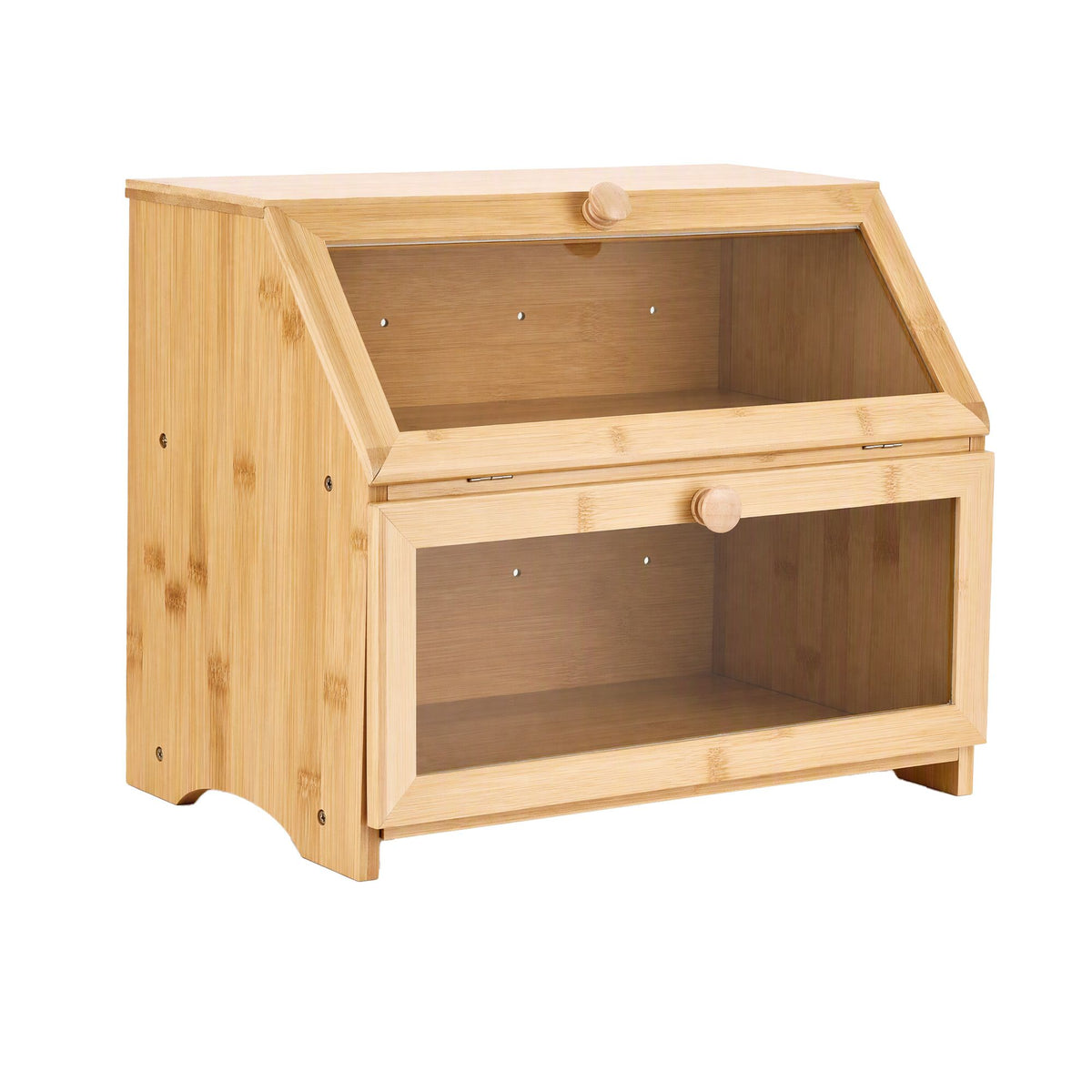 2-Tier Bamboo Bread Box 39cm with Clear Viewing Windows - Natural