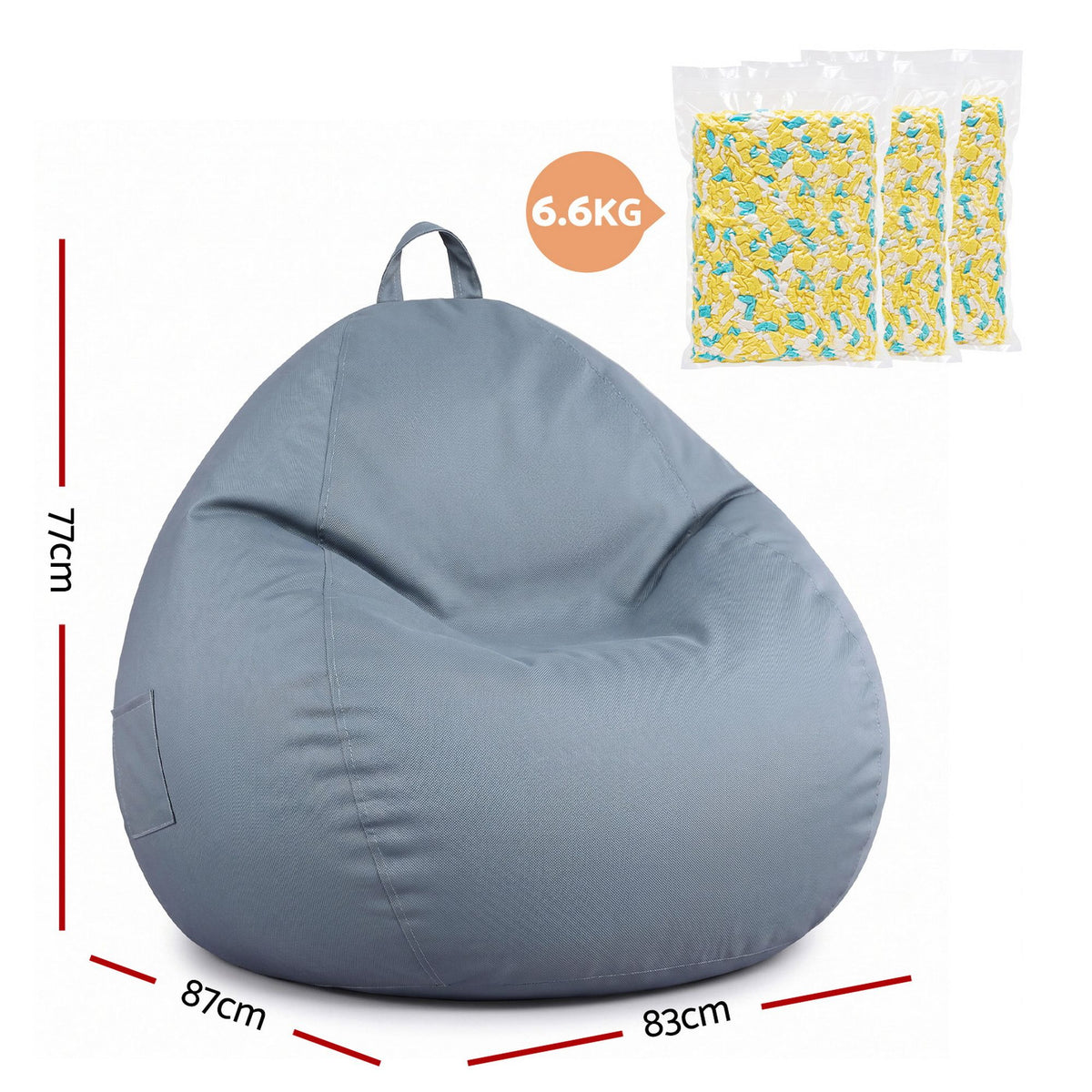 Outdoor Bean Bag Chair with Splash-Proof Cover and Memory Foam Filler DIY Stuffable Sofa for Adults, Teens & Kids - Grey