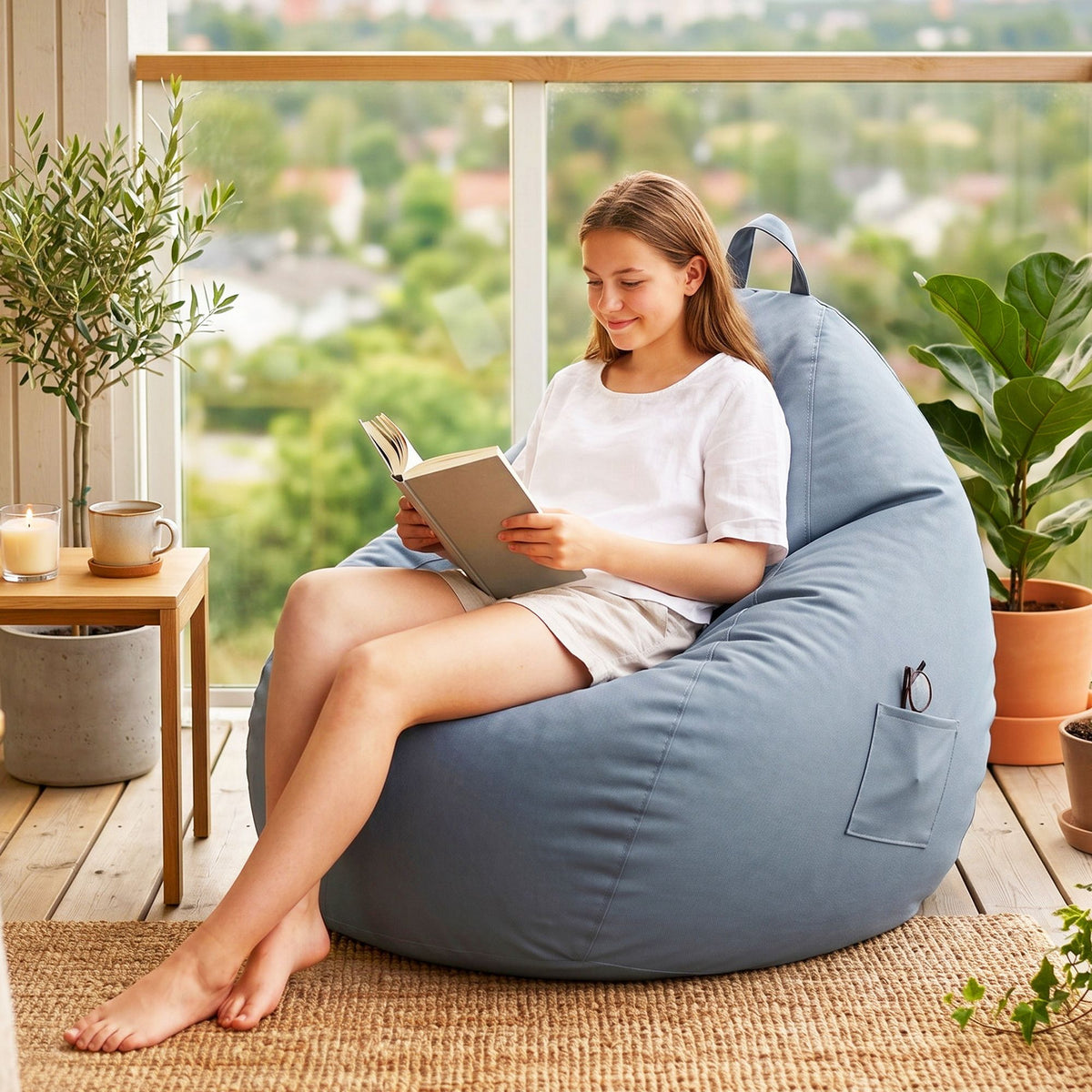 Outdoor Bean Bag Chair with Splash-Proof Cover and Memory Foam Filler DIY Stuffable Sofa for Adults, Teens & Kids - Grey