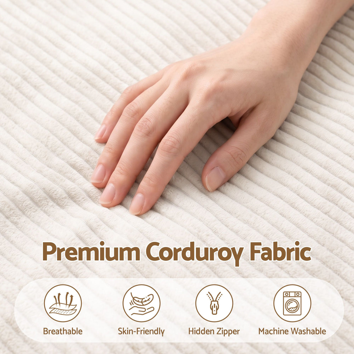 3 in 1 Convertible Corduroy Bean Bag Chair Cover with Storage - Beige