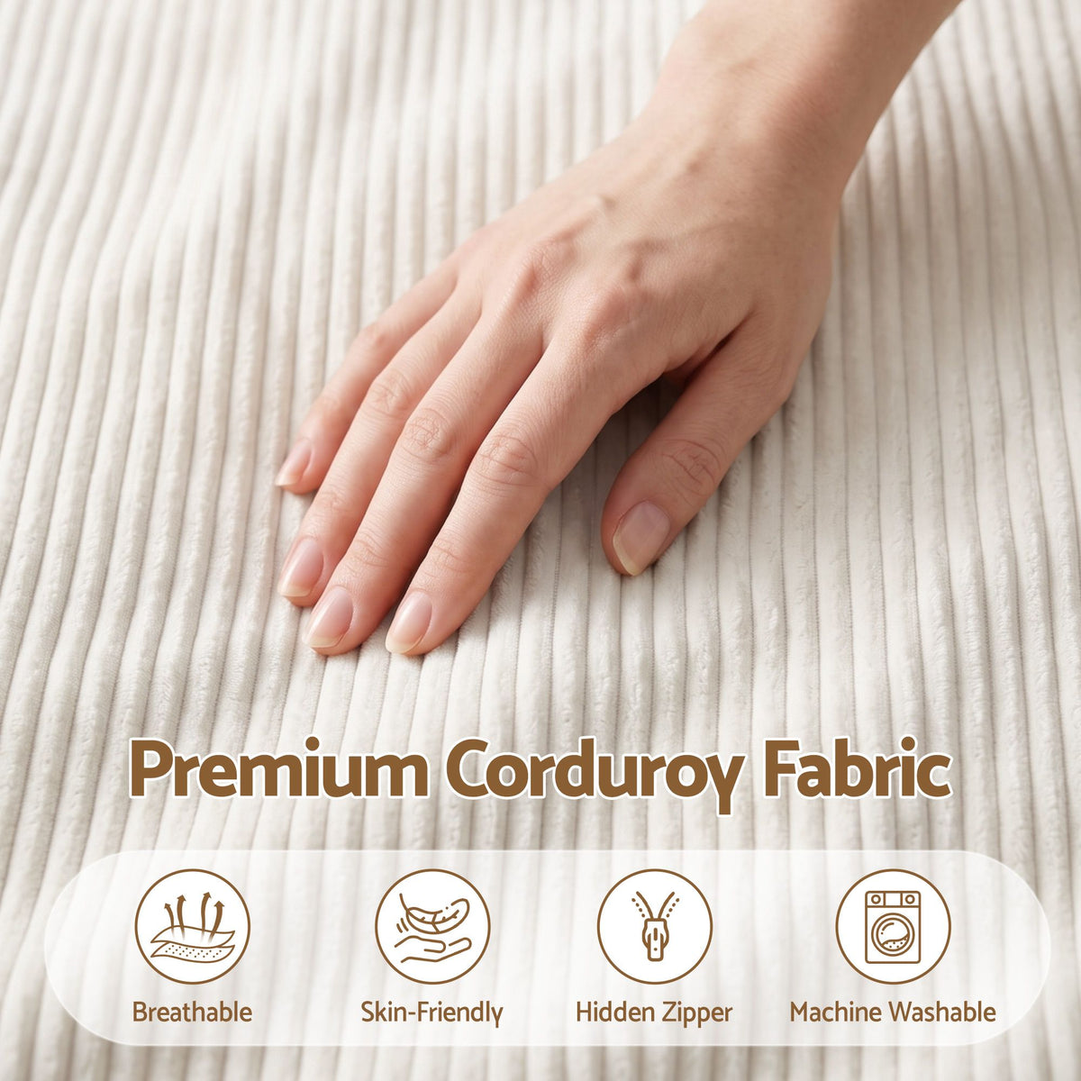 Bean Bag Chair Cover Soft Corduroy Storage with Hidden Zipper - Beige
