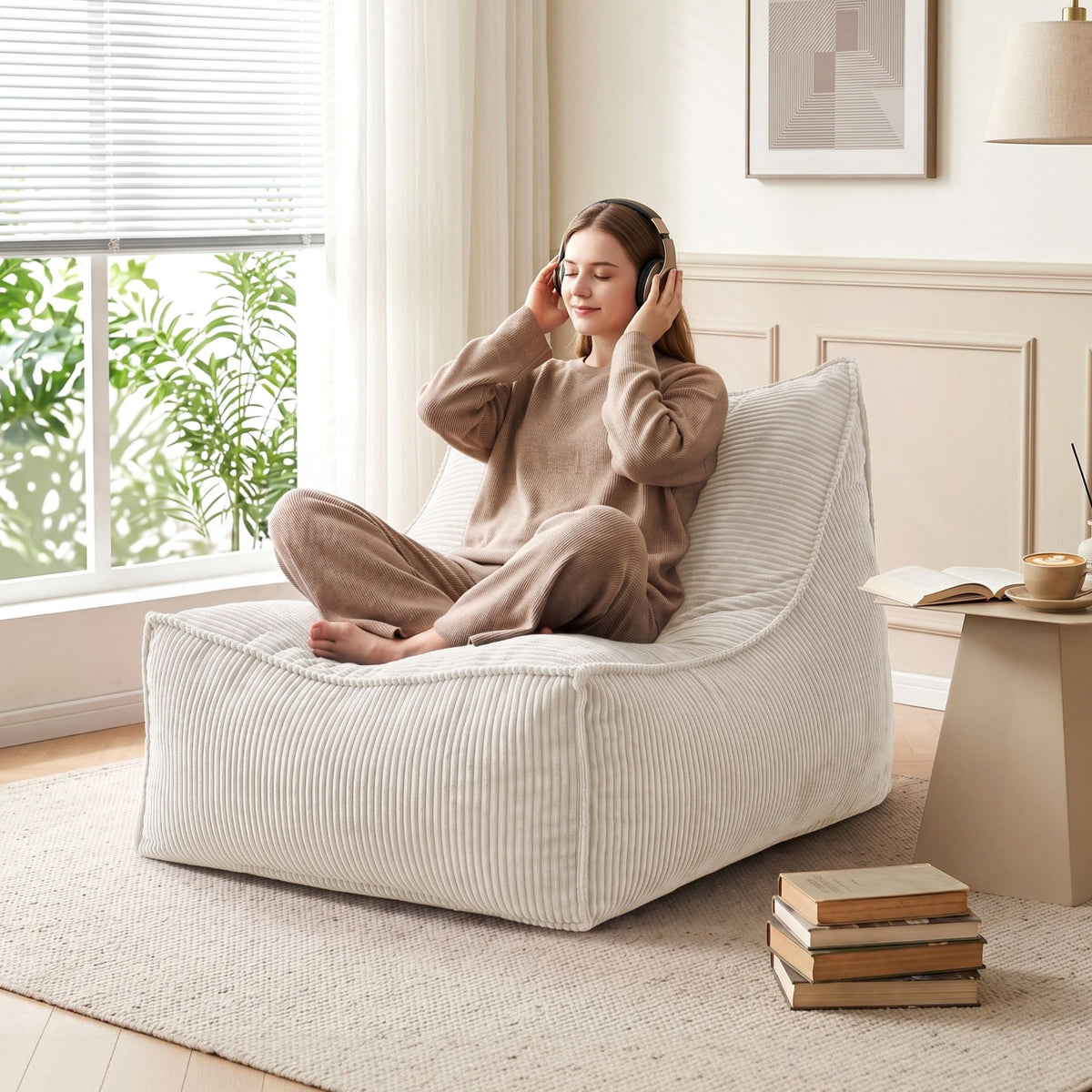 Bean Bag Chair Cover Soft Corduroy Storage with Hidden Zipper - Beige