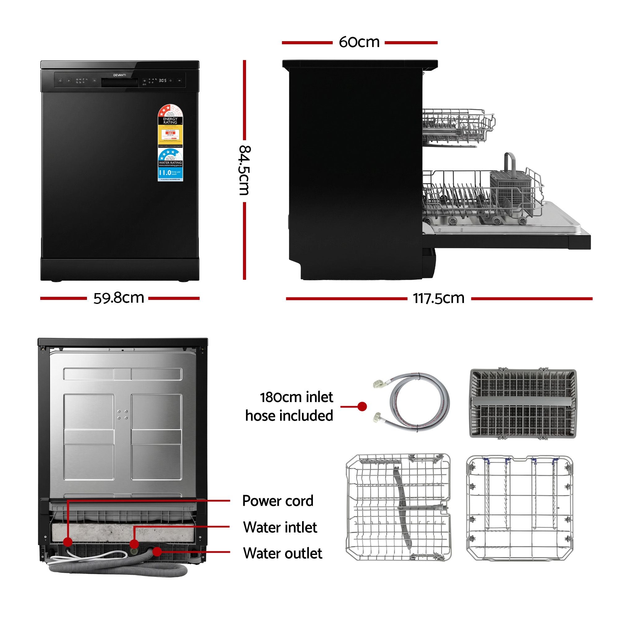 12 Place Settings Dishwasher 55cm Freestanding Benchtop Built-In
