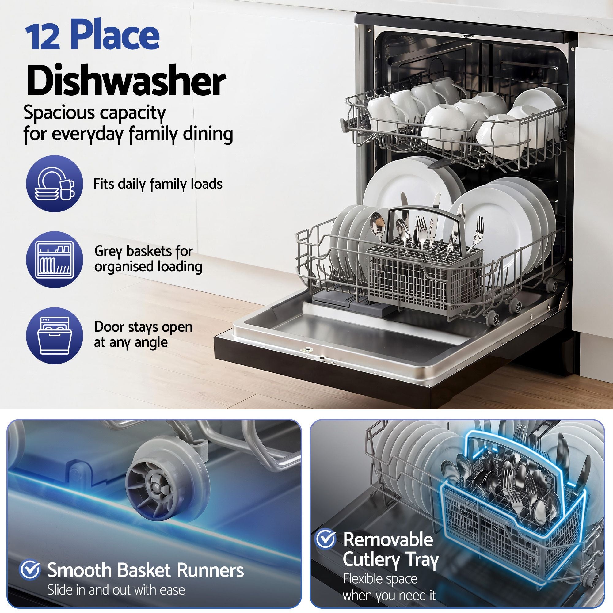 12 Place Settings Dishwasher 55cm Freestanding Benchtop Built-In