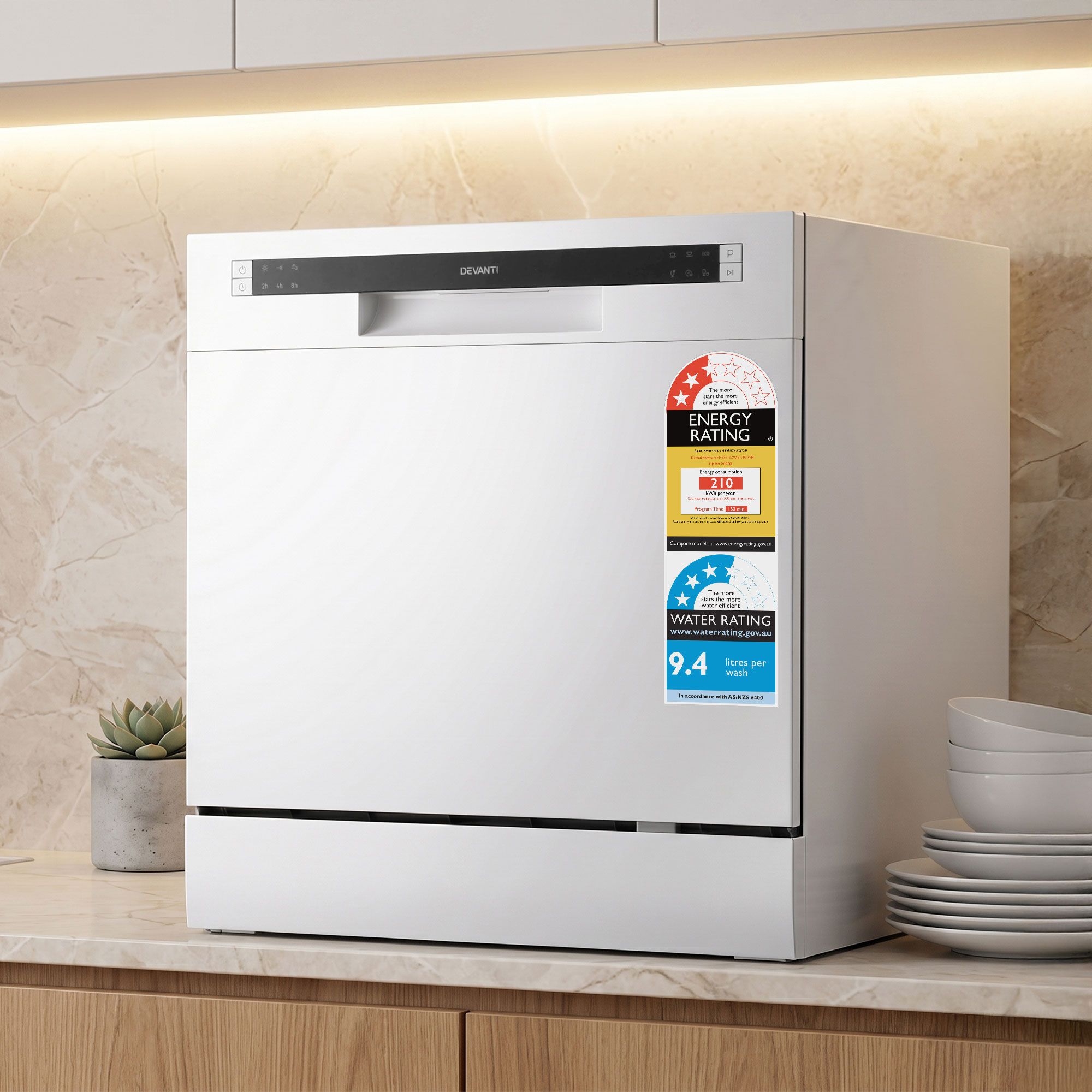 8 Place Settings Benchtop Dishwasher White