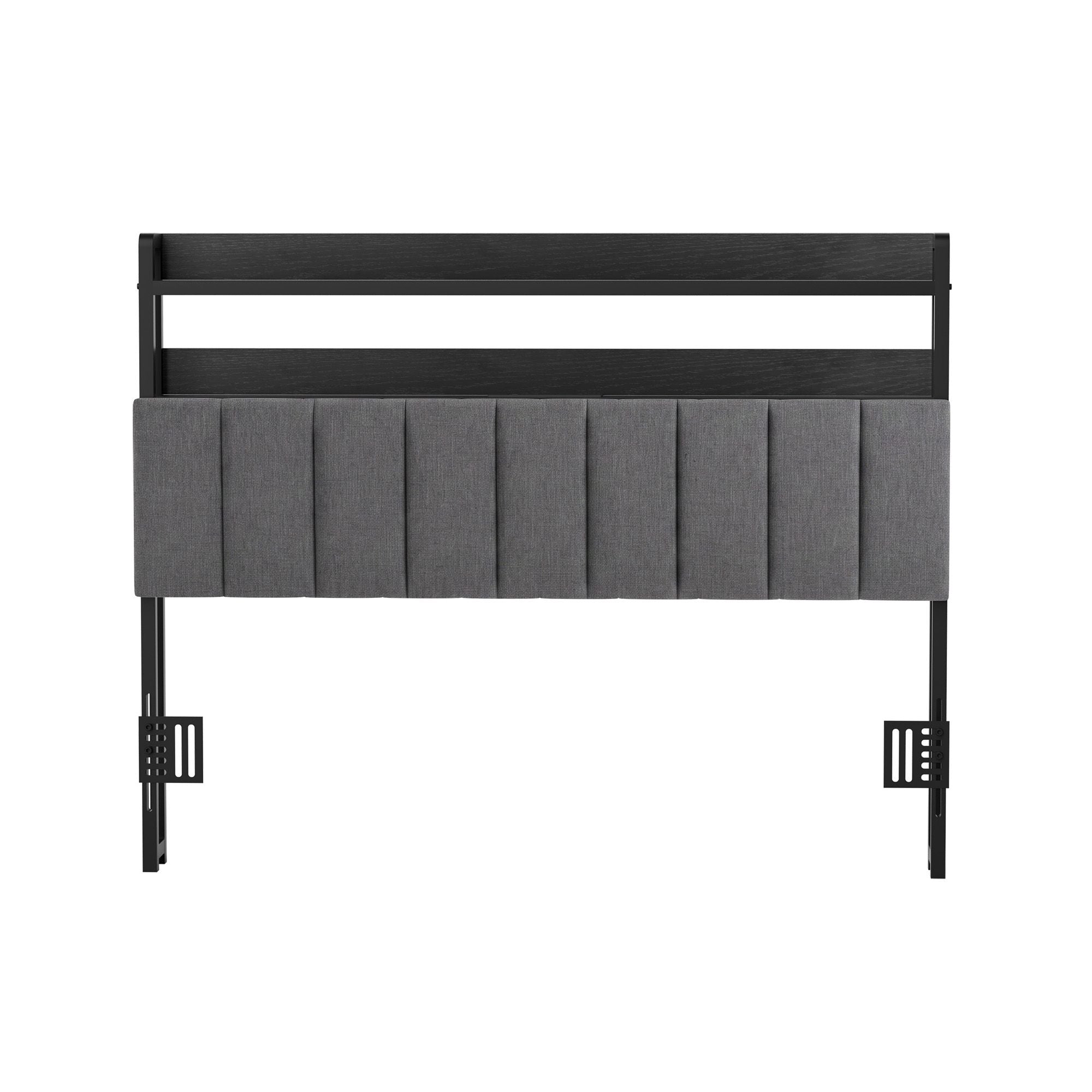 Double Headboard Charging Station Storage LED Light Grey Upholstered