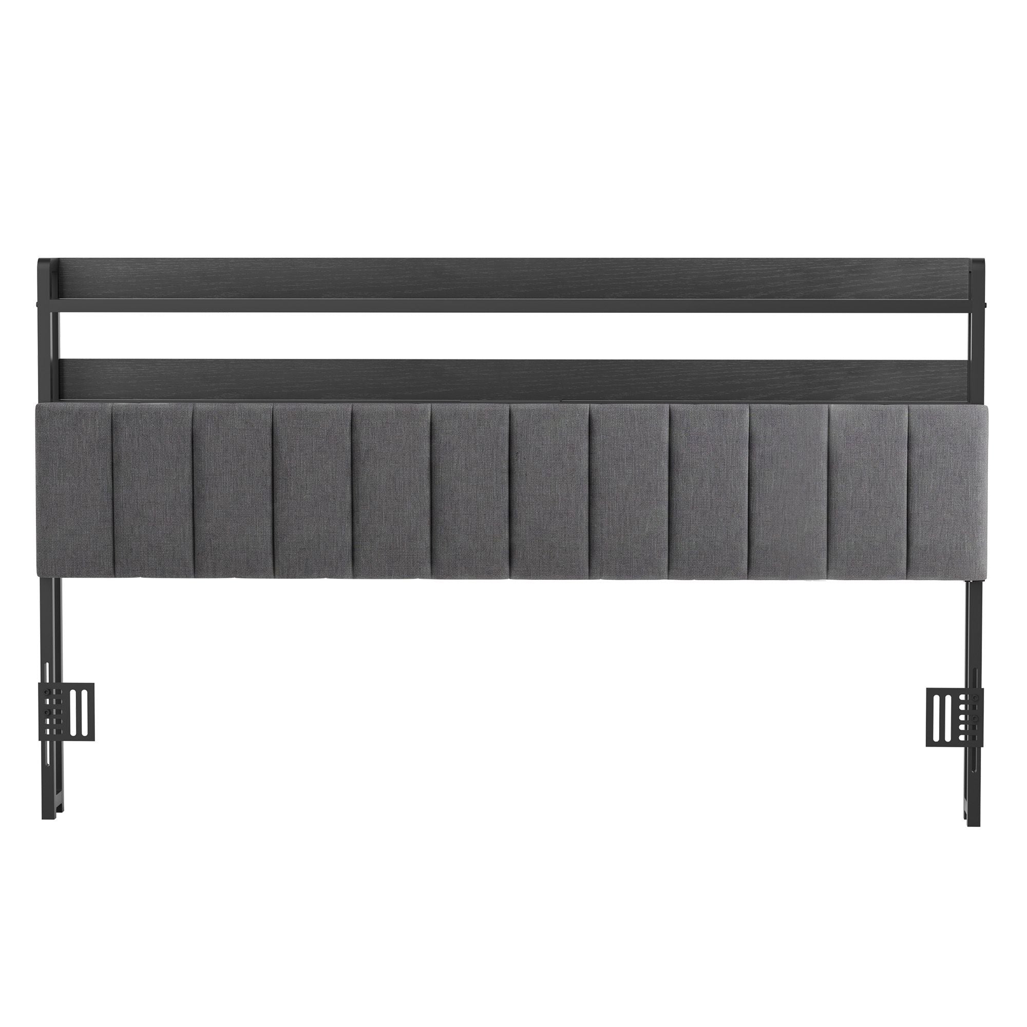 King Headboard Charging Station Storage LED Light Grey Upholstered