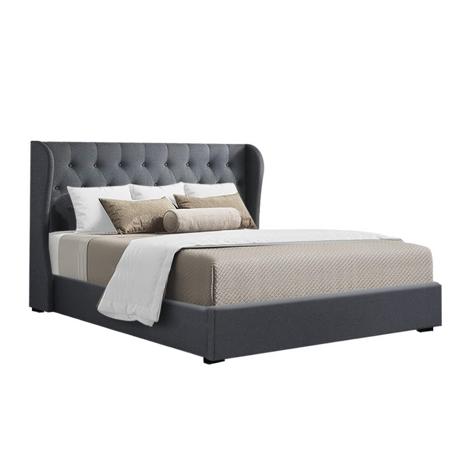 Elouera Queen Bed Frame With Gas Lift Storage Charcoal