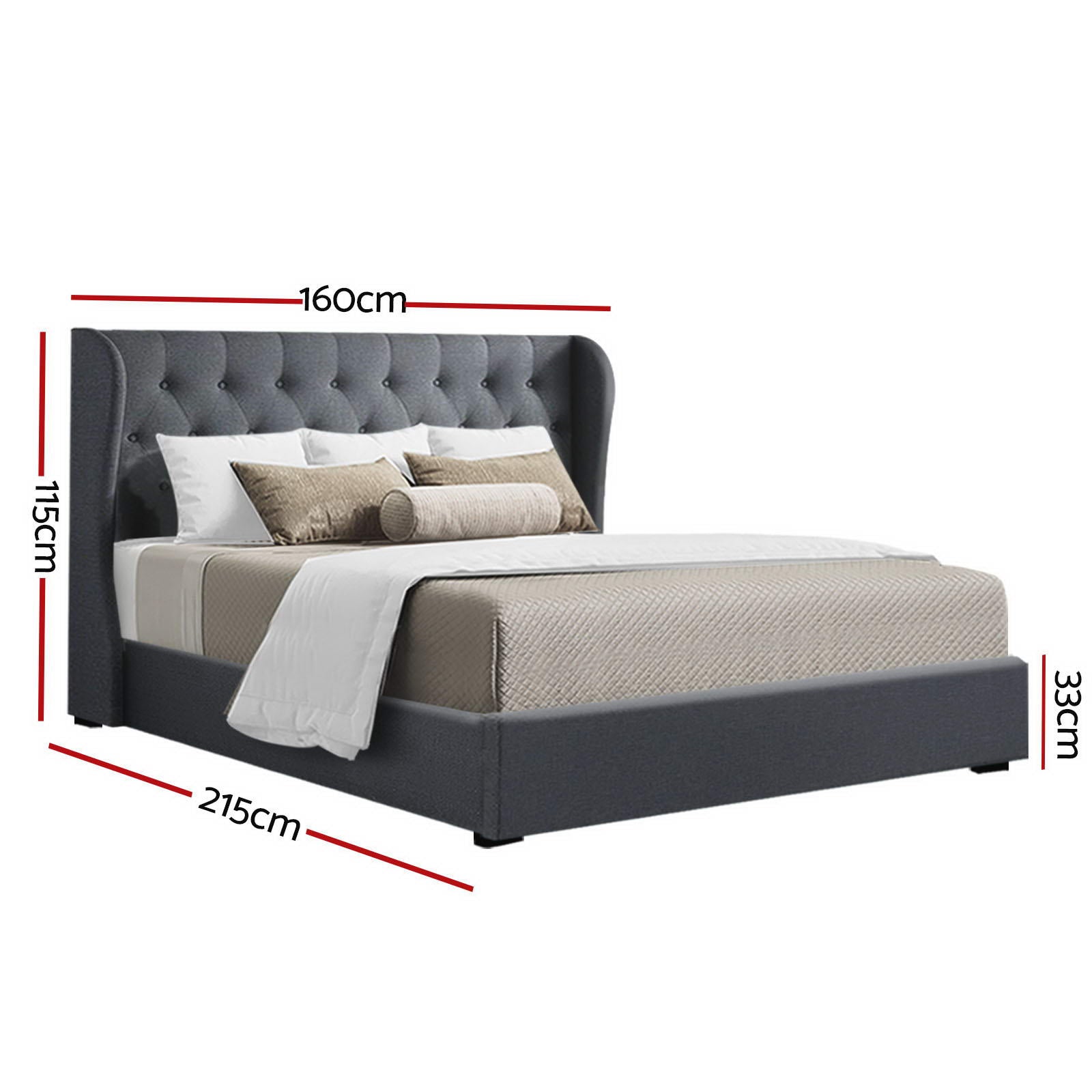 Elouera Queen Bed Frame With Gas Lift Storage Charcoal