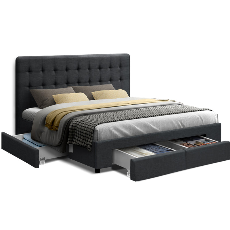 Trinity Double Bed Frame With Storage Drawers Charcoal