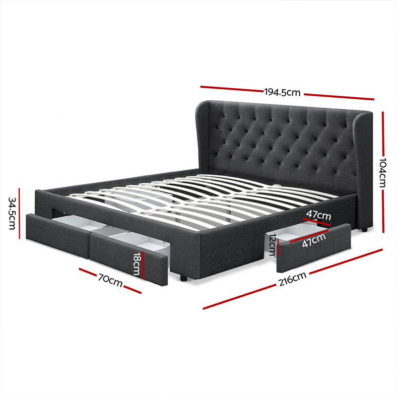 Avalon King Bed Frame with Drawers Charcoal