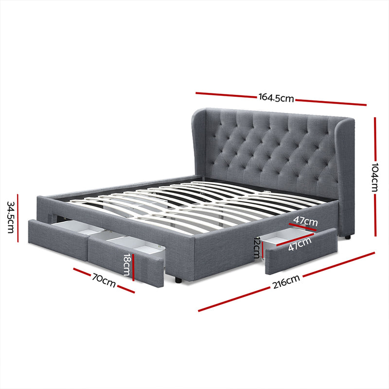 Avalon Queen Bed Frame with Drawers Grey