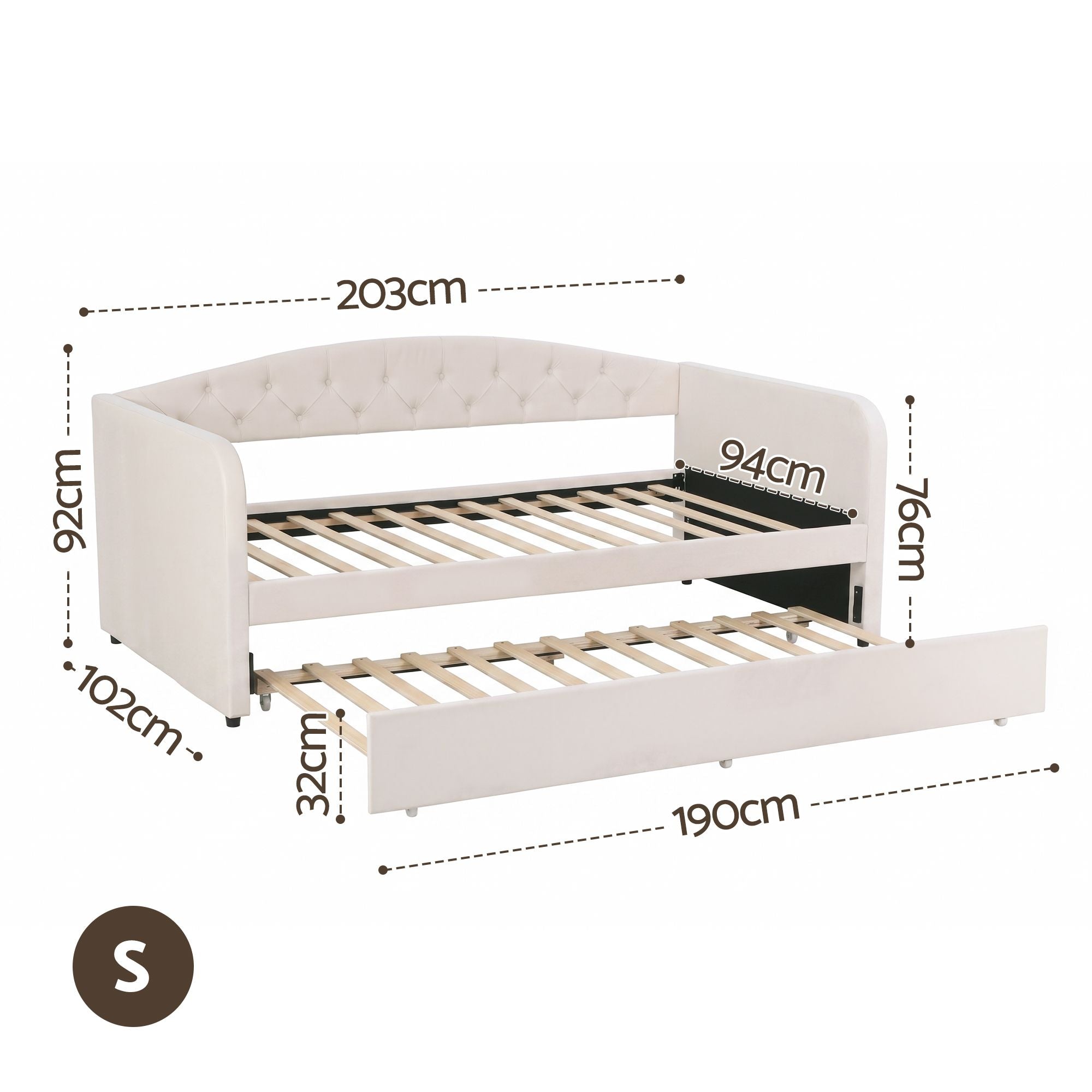 Single Velvet Tufted Daybed with Trundle Bed Frame - Grey