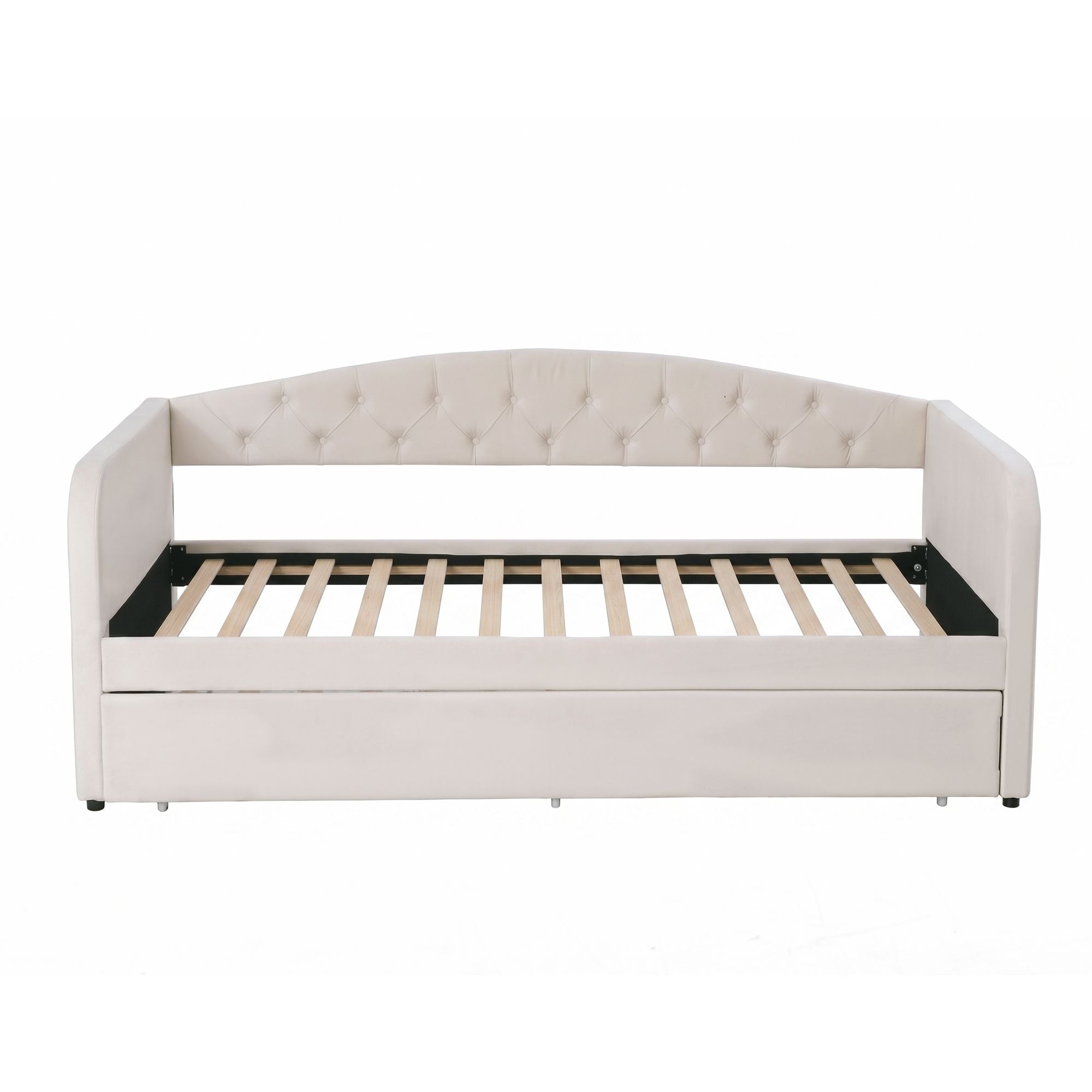 Single Velvet Tufted Daybed with Trundle Bed Frame - Grey