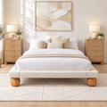 Queen Bouclé Upholstered Platform Bed Frame with 2 Four-Drawer Chests of Drawers Set