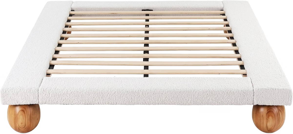Queen Bouclé Upholstered Platform Bed Frame with 2 Four-Drawer Chests of Drawers Set