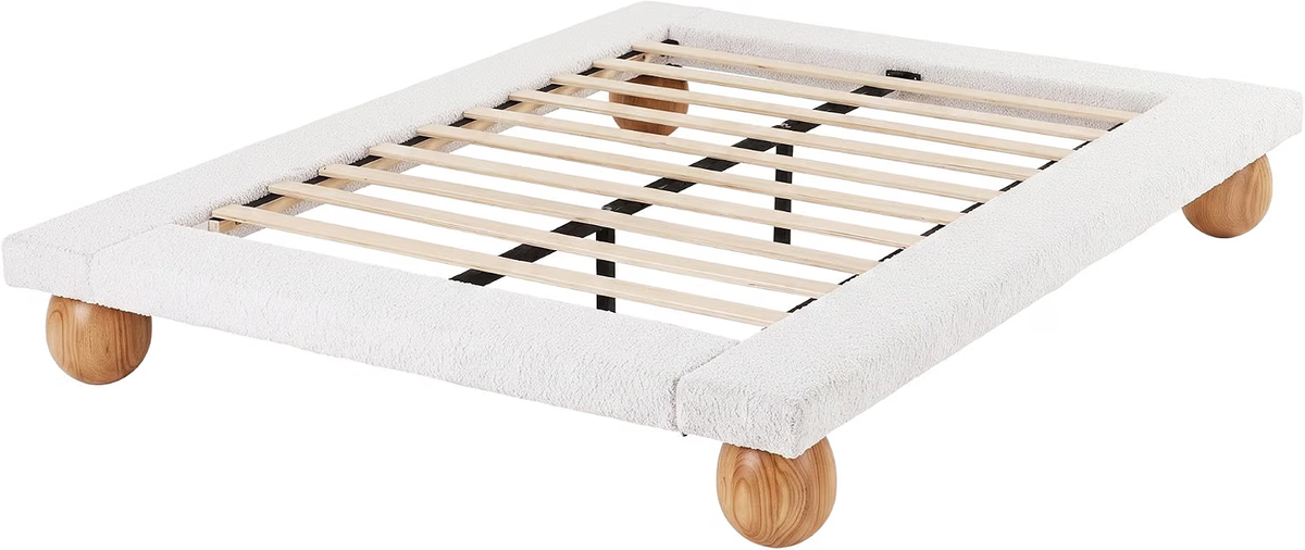 Queen Bouclé Upholstered Platform Bed Frame with 2 Four-Drawer Chests of Drawers Set