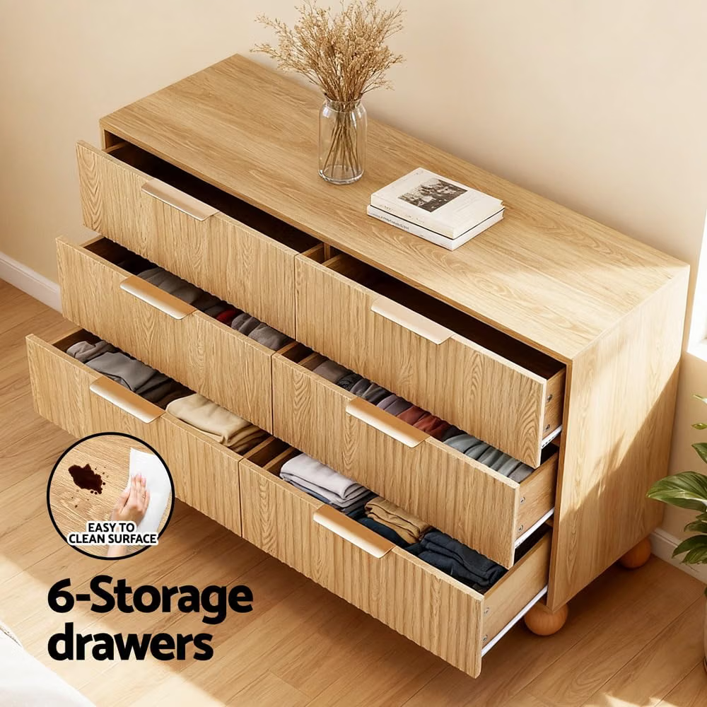 Boucle Queen Bed Frame and 6 Drawer Chest Bedroom Set