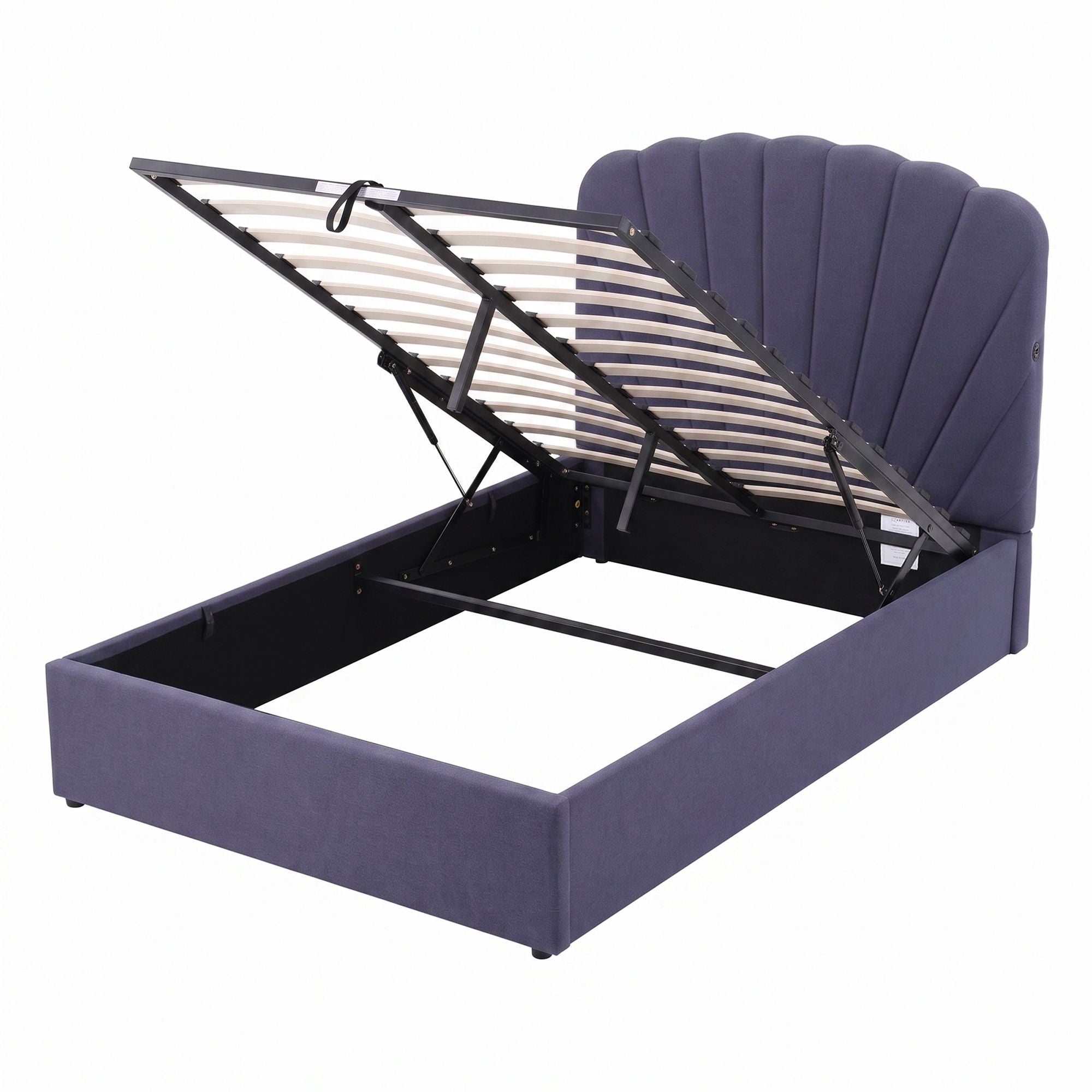 Double Bed Frame with Hydraulic Lift Storage and USB Ports - Grey