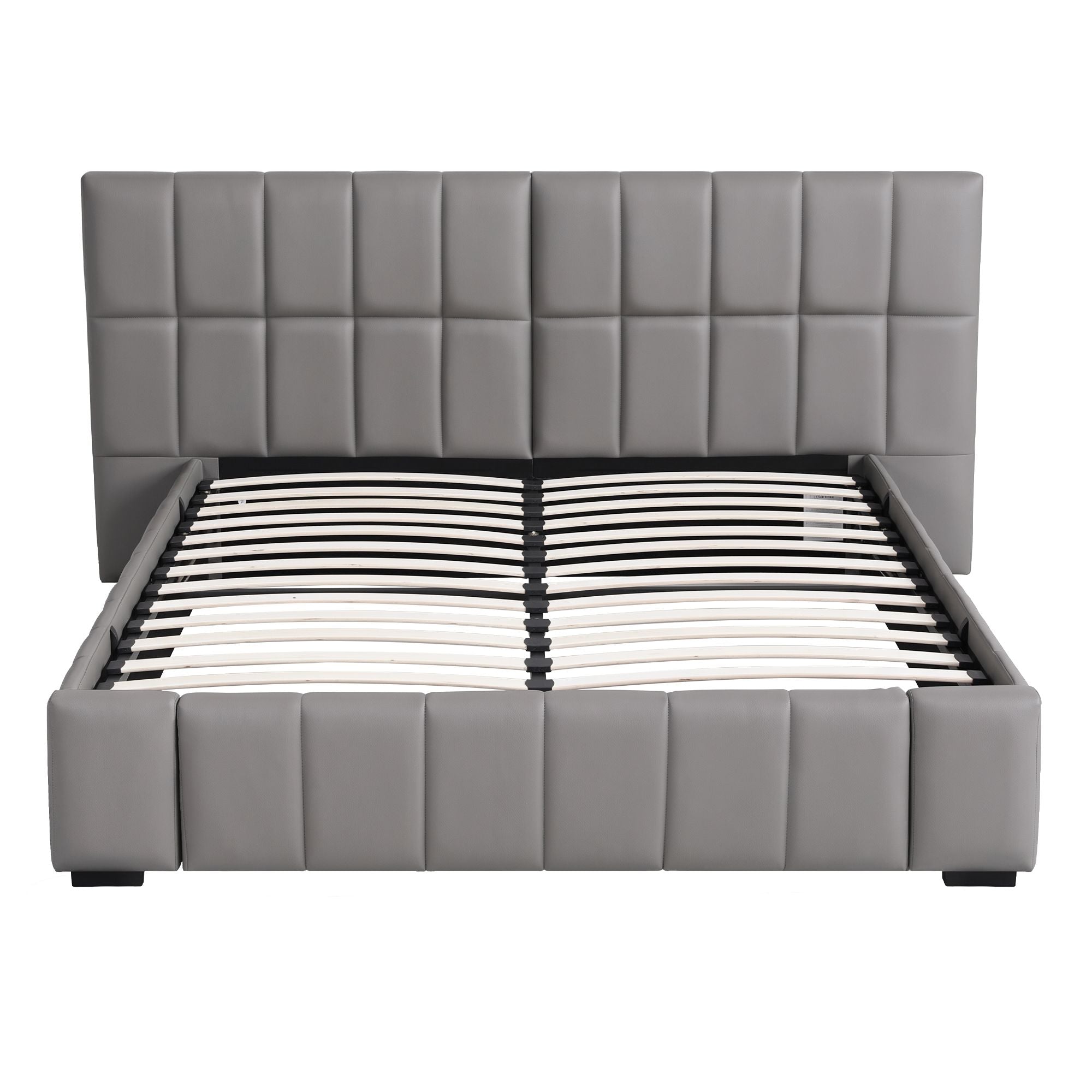 Double Upholstered Gas Lift Bed Frame with Foldable Bench and Storage - PVC Leather