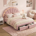 Double Velvet Upholstered Platform Bed Frame with 2 Storage Drawers and LED Headboard - Pink
