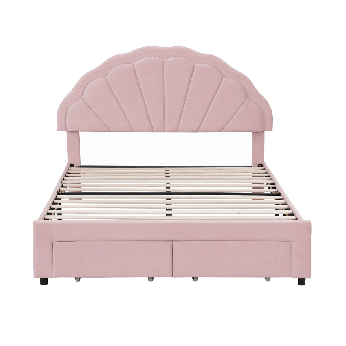 Double Velvet Upholstered Platform Bed Frame with 2 Storage Drawers and LED Headboard - Pink