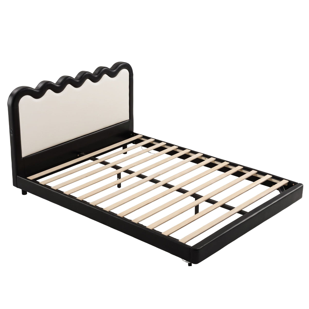 Double Floating Bed Frame with RGB LED and USB Charging - Black and Beige